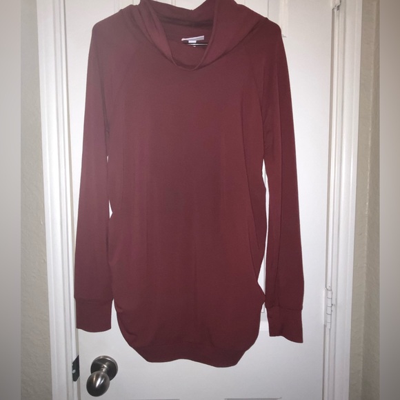Isabel Maternity Long Sleeve Cowl Neck Top In Deep Burgundy / Maroon - Picture 2 of 4
